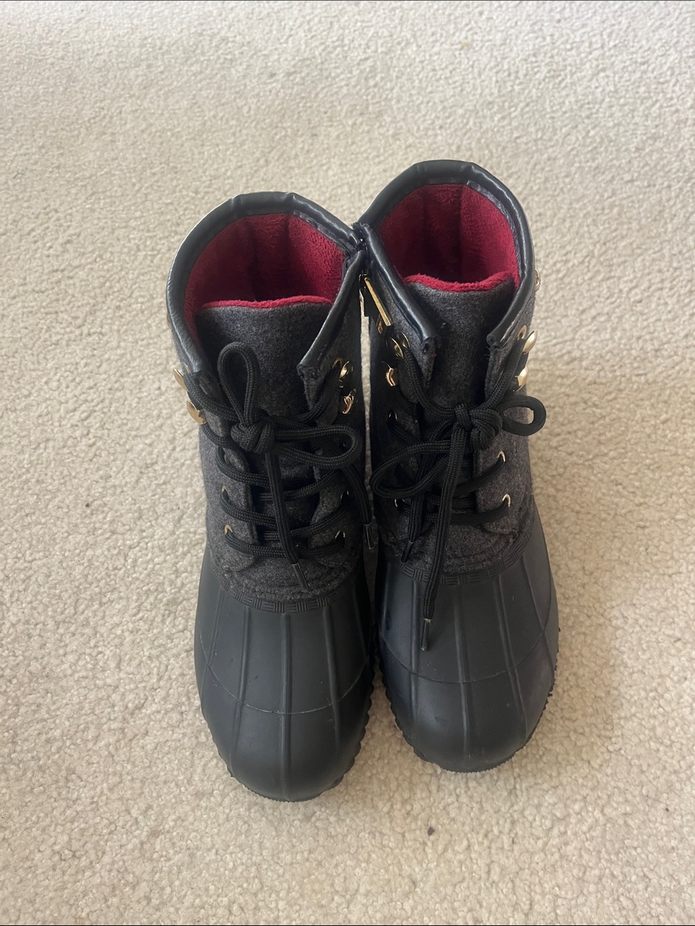 Tommy Hilfiger Black Duck Boots with Red Lining